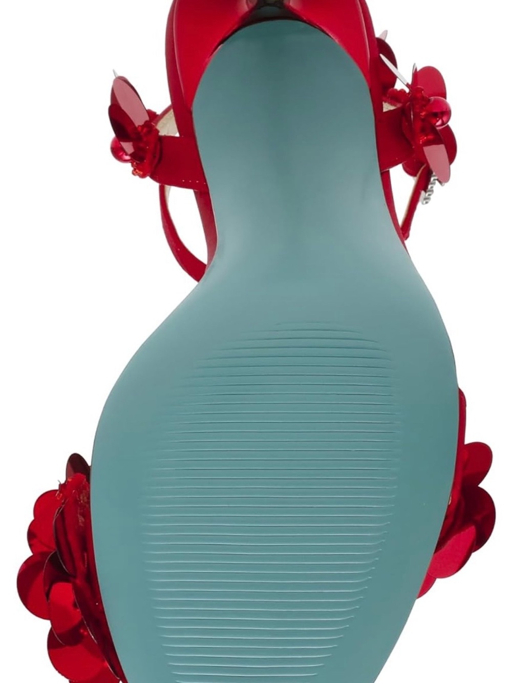 Betsey Johnson Red Floral Sequin Ankle-Strap High Heel Sandal - Picture 6 of 6